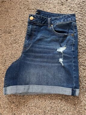 Women's Dark Blue Distressed Denim Shorts